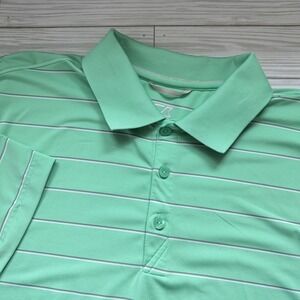 Cutter & Buck Polo Shirt Mens Extra Large Green Striped Golf Performance Stretch